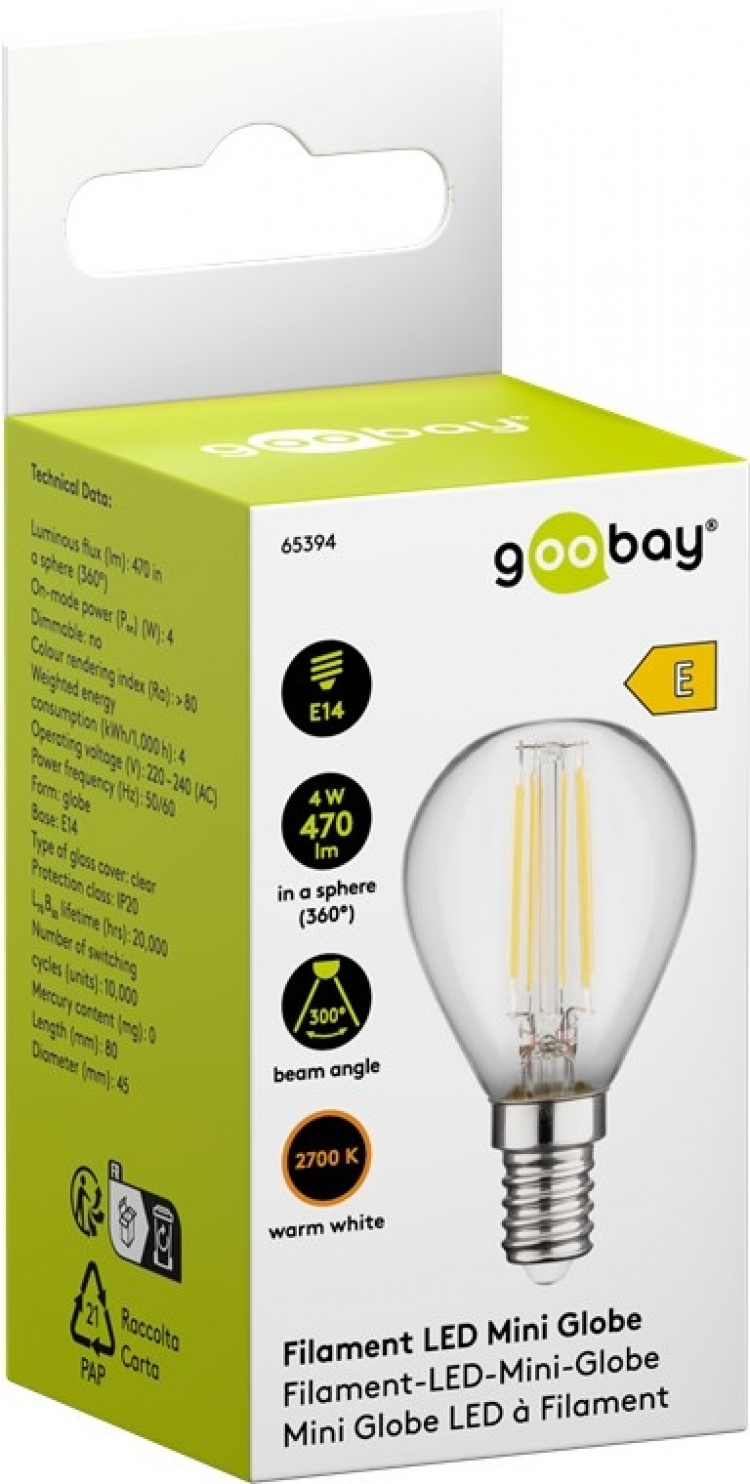 Goobay LED Mini Globe med glödtråd, 4 W sockel E14, varmvit, ej dimbar