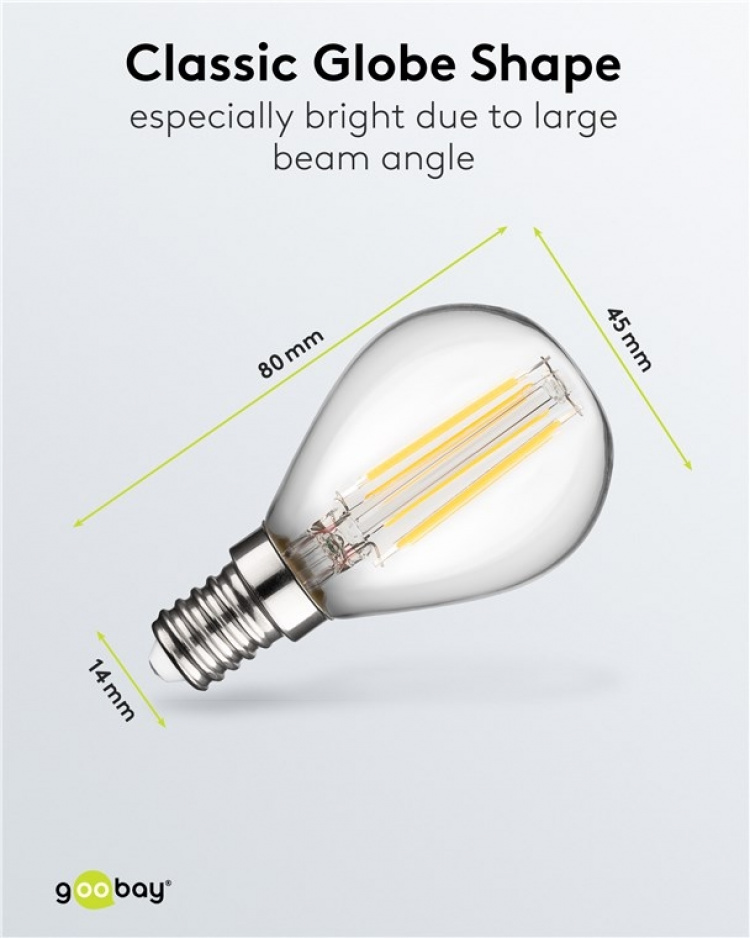 Goobay LED Mini Globe med glödtråd, 4 W sockel E14, varmvit, ej dimbar