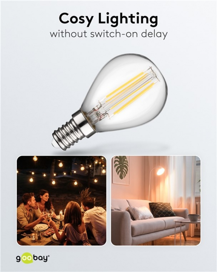 Goobay LED Mini Globe med glödtråd, 4 W sockel E14, varmvit, ej dimbar