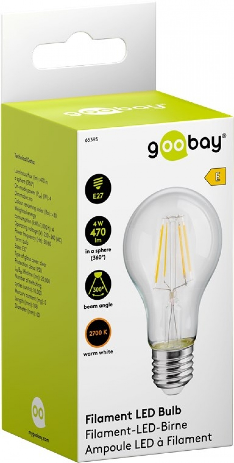 Goobay LED-lampa med glödtråd, 4 W sockel E27, varmvit, ej dimbar