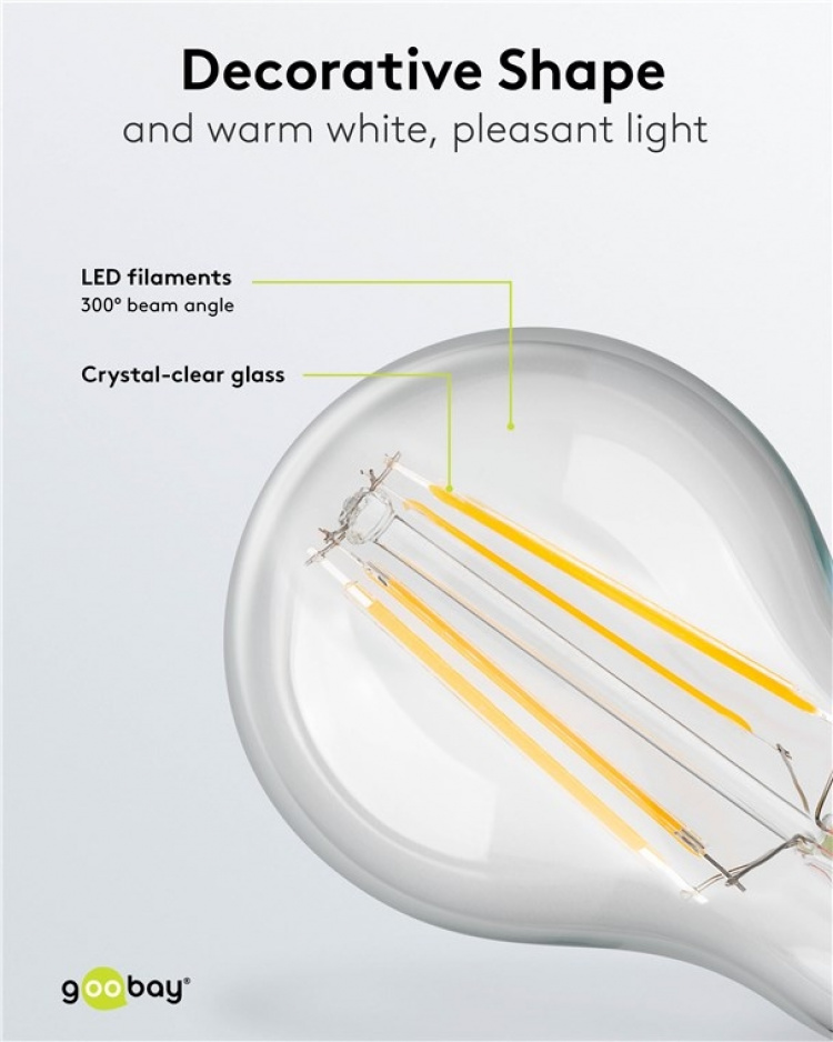 Goobay LED-lampa med glödtråd, 7 W sockel E27, varmvit, ej dimbar Goobay LED-lampa med glödtråd, 7 W sockel E27, varmvit, ej dimbar