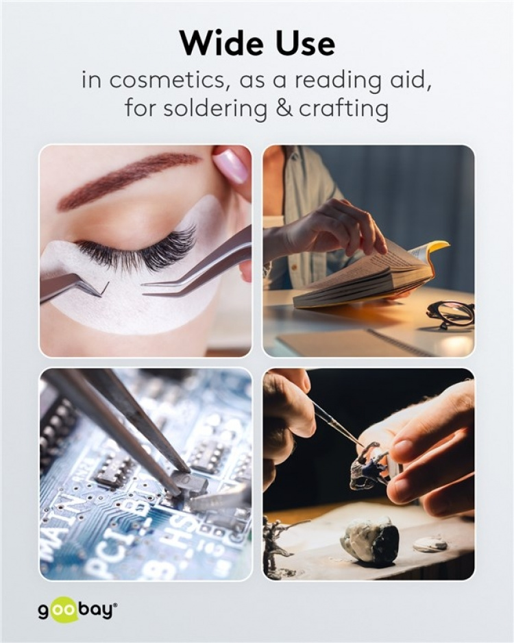 Goobay LED-förstoringslampa med klämma, 6 W, svart 480 lm, 100 mm glaslins, 1,75x förstoring, 3 dioptrier