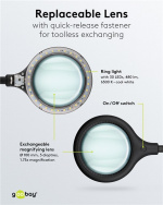 Goobay LED-förstoringslampa med klämma, 6 W, svart 480 lm, 100 mm glaslins, 1,75x förstoring, 3 dioptrier