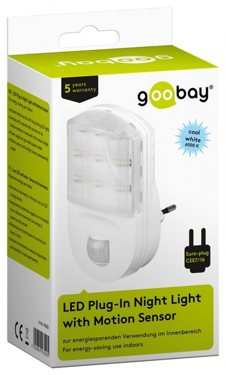 Goobay LED-nattljus med rörelsedetektor kallvit, 120° detektion, 5 m räckvidd, för inomhusbruk (IP20) Goobay LED-nattljus med rörelsedetektor kallvit, 120° detektion, 5 m räckvidd, för inomhusbruk (IP20)