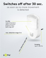 Goobay LED-nattljus med rörelsedetektor kallvit, 120° detektion, 5 m räckvidd, för inomhusbruk (IP20) Goobay LED-nattljus med rörelsedetektor kallvit, 120° detektion, 5 m räckvidd, för inomhusbruk (IP20)