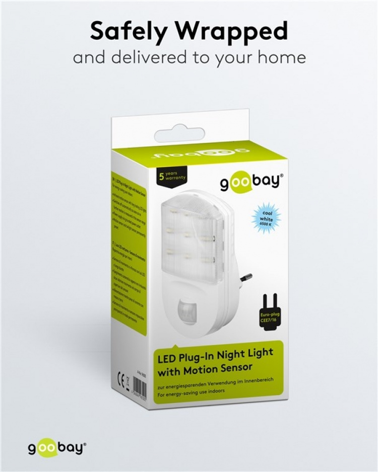 Goobay LED-nattljus med rörelsedetektor kallvit, 120° detektion, 5 m räckvidd, för inomhusbruk (IP20) Goobay LED-nattljus med rörelsedetektor kallvit, 120° detektion, 5 m räckvidd, för inomhusbruk (IP20)