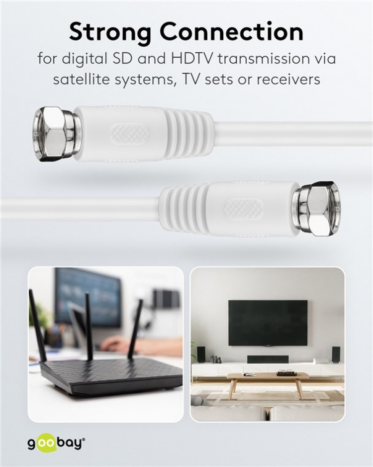 Goobay SAT-antennkabel (80 dB), dubbelskärmad F-plugg > F-plugg (helt skärmad) Goobay SAT-antennkabel (80 dB), dubbelskärmad F-plugg > F-plugg (helt skärmad)