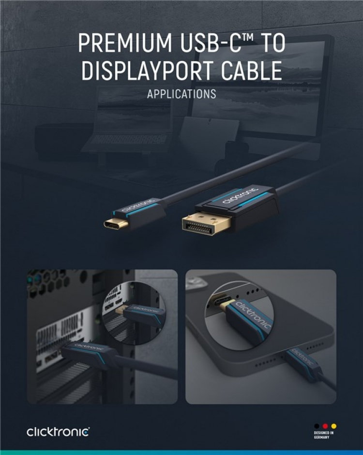 ClickTronic USB-C™ - DisplayPort™ -sovitinkaapeli Premium-kaapeli | USB-C™-liitin DisplayPort™-liitin | 1,0 m | 4K @ 60 Hz ClickTronic USB-C™ - DisplayPort™ -sovitinkaapeli Premium-kaapeli | USB-C™-liitin DisplayPort™-liitin | 1,0 m | 4K @ 60 Hz