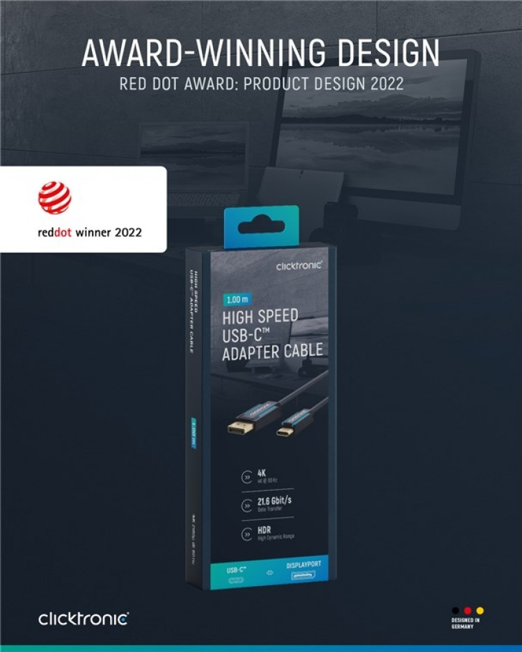 ClickTronic USB-C™ - DisplayPort™ -sovitinkaapeli Premium-kaapeli | USB-C™-liitin DisplayPort™-liitin | 1,0 m | 4K @ 60 Hz ClickTronic USB-C™ - DisplayPort™ -sovitinkaapeli Premium-kaapeli | USB-C™-liitin DisplayPort™-liitin | 1,0 m | 4K @ 60 Hz