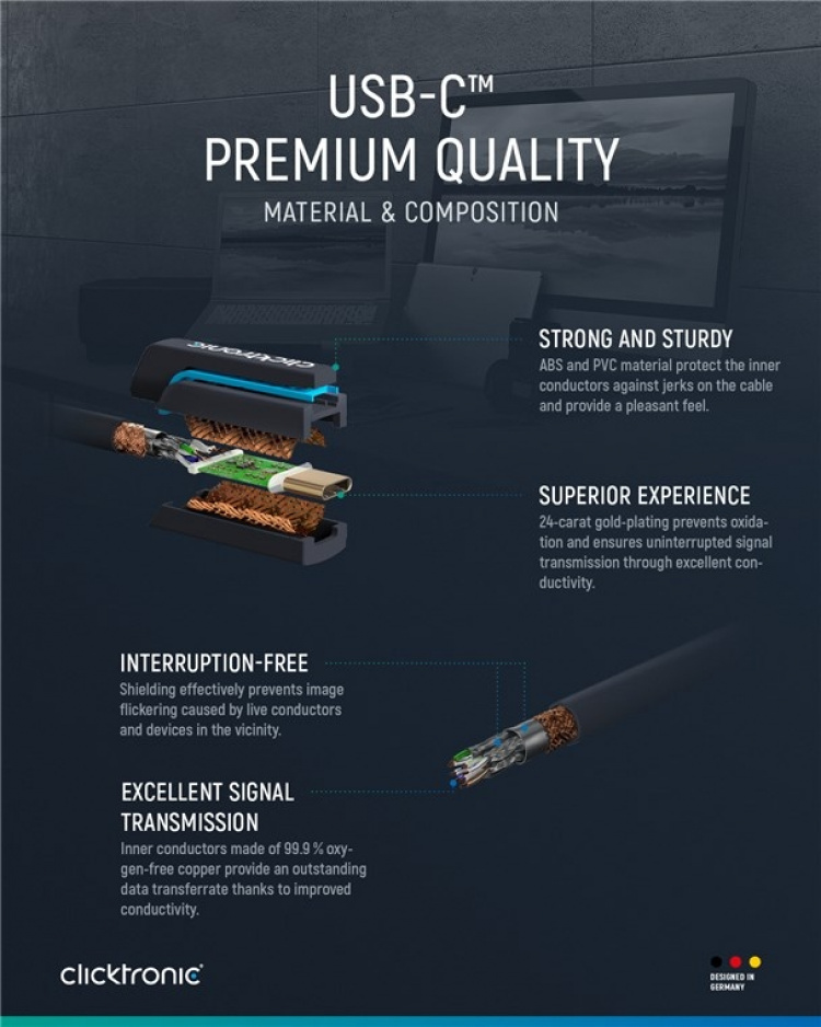 ClickTronic Adapterkabel från USB-C™ till USB-A 3.2 Gen 1 Premiumkabel | USB-C™-kontakt USB-A 3.0-kontakt | 2,0 m | 5 Gbit/s