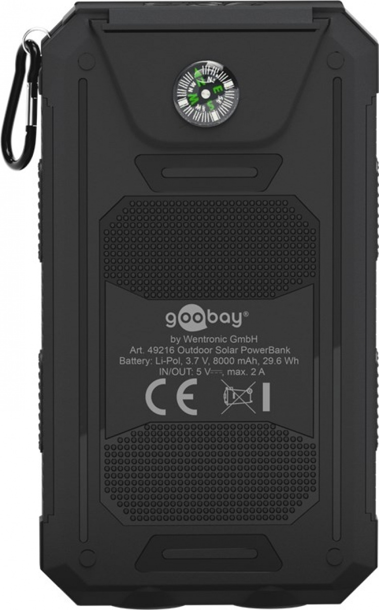 Goobay Outdoor powerbank 8.0 (8.000 mAh) perfekt för äventyr utomhus tack vare robust design, solpanel och ficklampsfunktion Goobay Outdoor powerbank 8.0 (8.000 mAh) perfekt för äventyr utomhus tack vare robust design, solpanel och ficklampsfunktion
