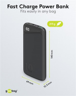 Goobay Snabbladdning Powerbank 10.000 mAh (USB-C™ PD, QC 3.0) Kraftfull powerbank med statusdisplay, kompatibel med Quick Charge