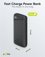 Goobay Snabbladdning Powerbank 20.000 mAh (USB-C™ PD, QC 3.0) Kraftfull powerbank med statusdisplay, kompatibel med Quick Charge