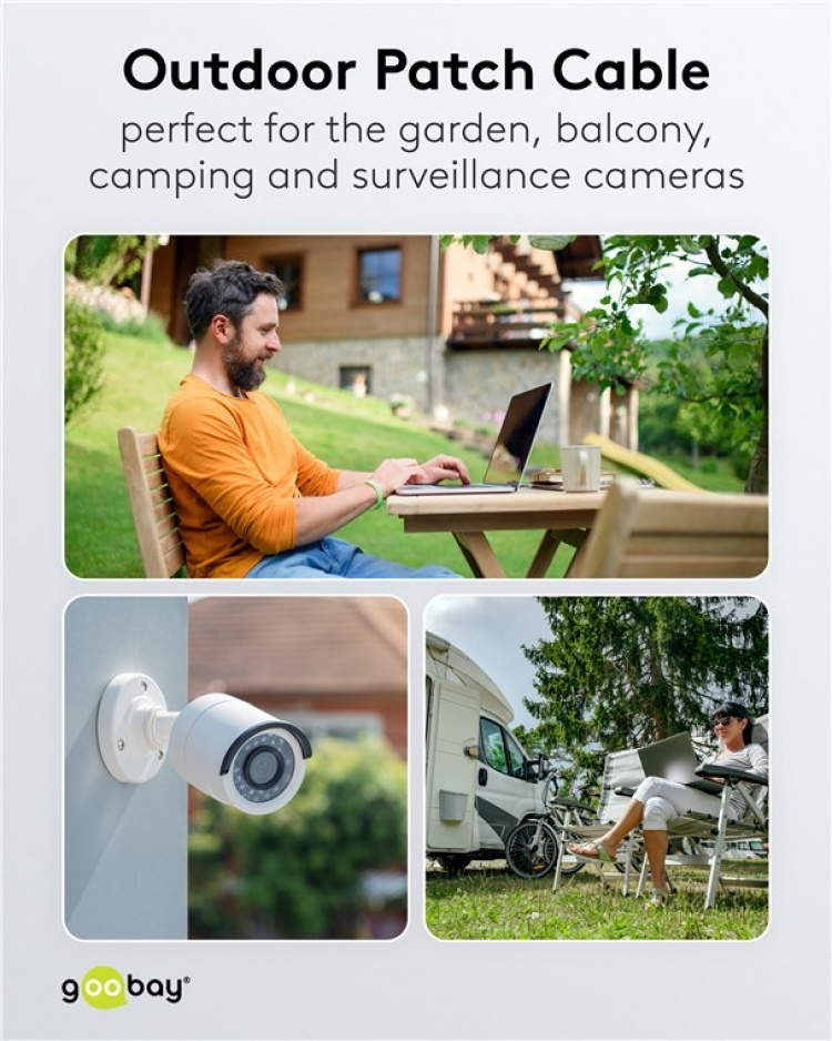 Goobay Patchkabel CAT 6 för dragning utomhus, U/UTP, svart kopparledare (CU), dubbelt yttre hölje (PE)