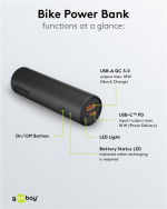 Goobay Bike powerbank 5.0 (5 000 mAh) liten, tunn och praktisk powerbank med en kapacitet på 5.000 mAh för montering på cykeln