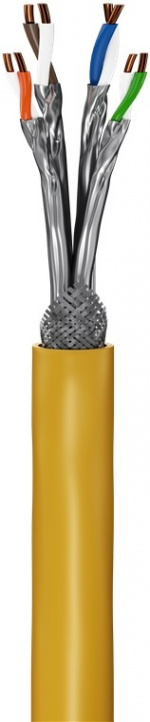 Goobay GHMT-certifierad CAT 8.1 installationskabel, S/FTP (PiMF), gul kopparledare (CU), AWG 22/1 (solid), halogenfri (LSZH)