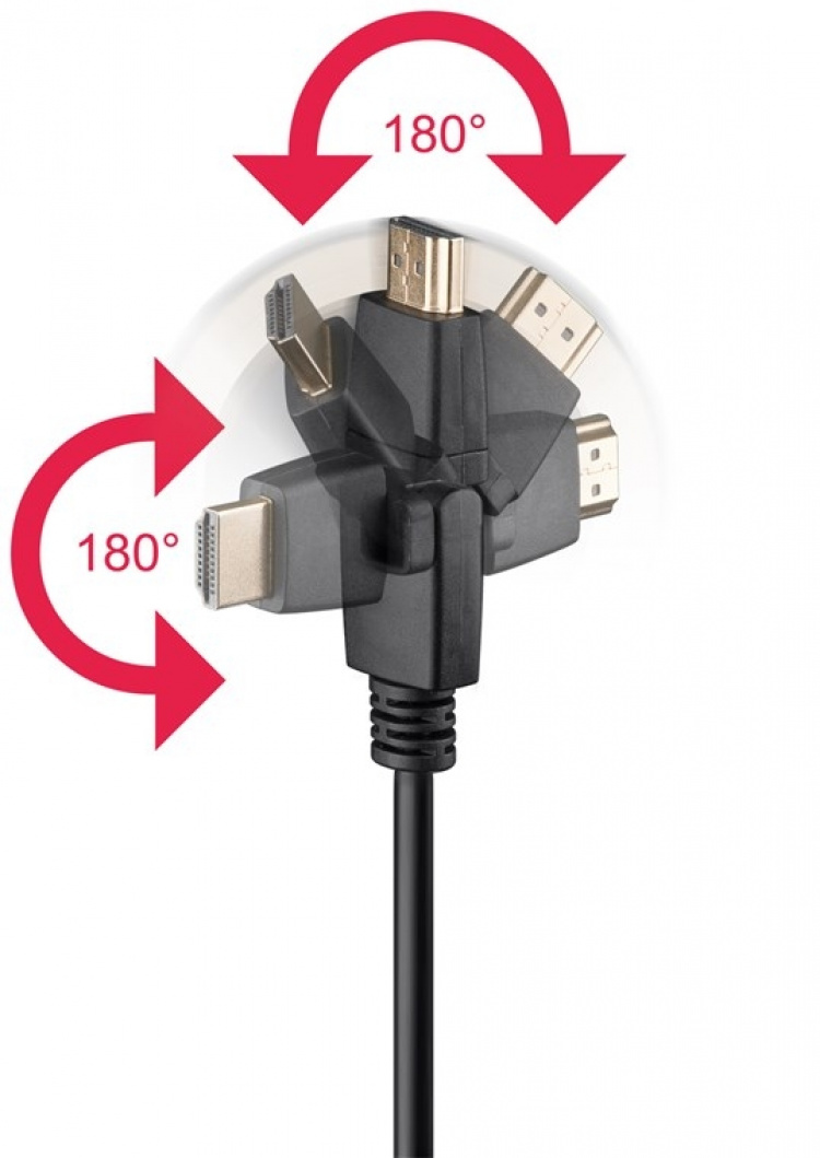 Goobay Höghastighets-HDMI™-kabel 360° med Ethernet HDMI™-kontakt (typ A) > HDMI™-kontakt (typ A); 360° roterbar Goobay Höghastighets-HDMI™-kabel 360° med Ethernet HDMI™-kontakt (typ A) > HDMI™-kontakt (typ A); 360° roterbar