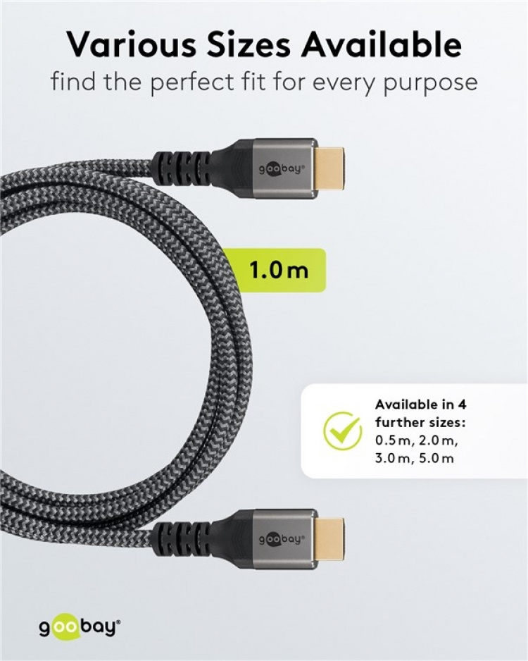Goobay HDMI™-kabel med ultrahög hastighet, 1 m, Sharkskin Grey HDMI™-kontakt (typ A) > HDMI™-kontakt (typ A) Goobay HDMI™-kabel med ultrahög hastighet, 1 m, Sharkskin Grey HDMI™-kontakt (typ A) > HDMI™-kontakt (typ A)