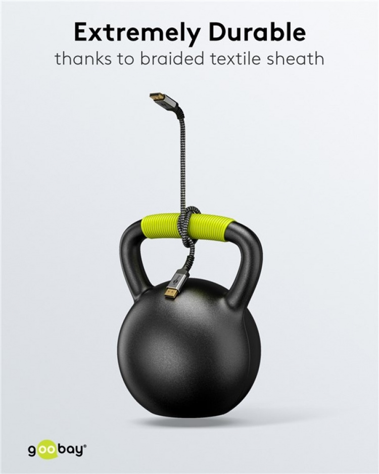 Goobay DisplayPort-kabel, DP 1.4, 5 m, Sharkskin Grey Displayport™ plugg > Displayport™ plugg