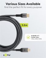 Goobay DisplayPort™ till HDMI™-kabel, 3 m, Sharkskin Grey Displayport™ plugg > HDMI™-kontakt (typ A)