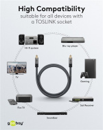 Goobay TOSLINK-kabel, 3 m, Sharkskin Grey Toslink-kontakt > Toslink-kontakt Goobay TOSLINK-kabel, 3 m, Sharkskin Grey Toslink-kontakt > Toslink-kontakt