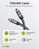 Goobay TOSLINK-kabel, 5 m, Sharkskin Grey Toslink-kontakt > Toslink-kontakt