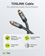 Goobay TOSLINK-kabel, 10 m, Sharkskin Grey Toslink-kontakt > Toslink-kontakt