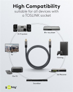 Goobay TOSLINK-kabel, 10 m, Sharkskin Grey Toslink-kontakt > Toslink-kontakt