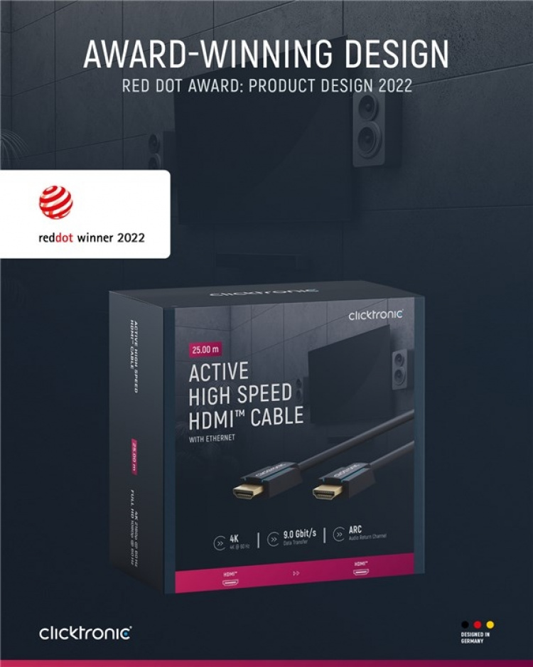 ClickTronic Aktiv Höghastighets HDMI™-kabel med Ethernet Premiumkabel | 1x HDMI™-kontakt >> 1x HDMI™-kontakt | 25,0 m | UHD 4K @ 60 Hz