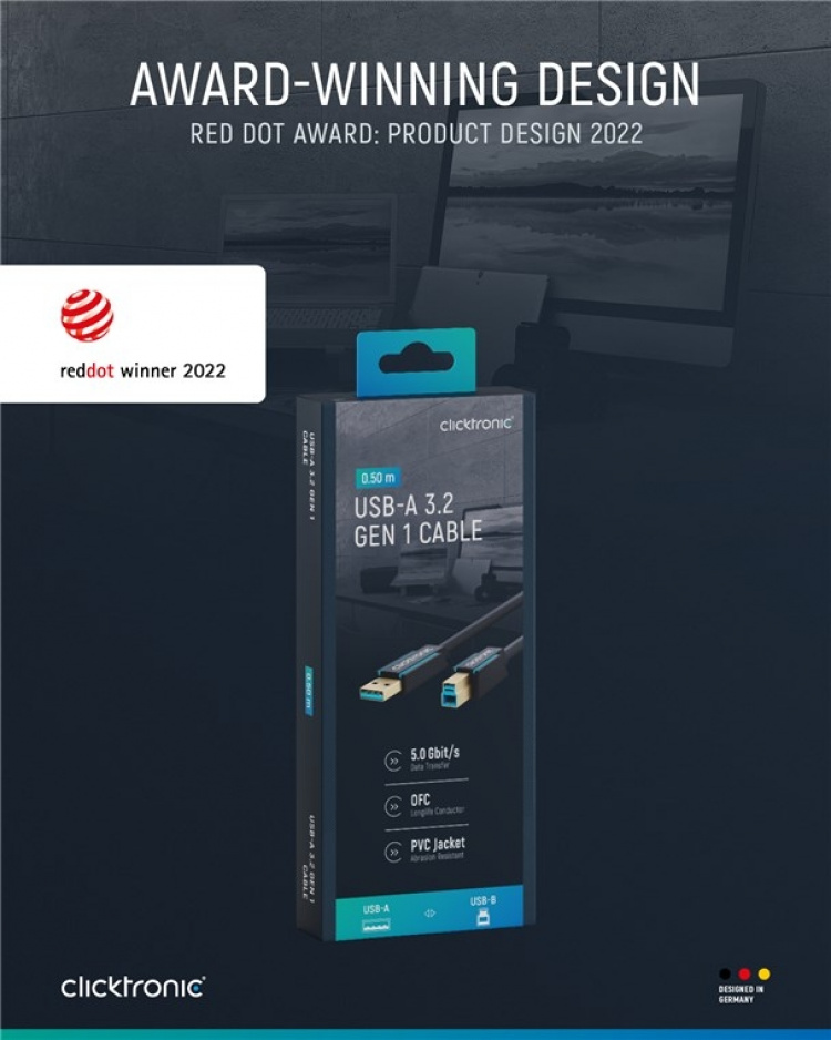 ClickTronic Adapterkabel från USB-A till USB-B 3.0 Premiumkabel | USB A-kontakt USB B 3.0-kontakt | 0,5 m | 5 Gbit/s ClickTronic Adapterkabel från USB-A till USB-B 3.0 Premiumkabel | USB A-kontakt USB B 3.0-kontakt | 0,5 m | 5 Gbit/s