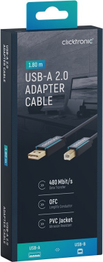 ClickTronic Adapterkabel från USB-A till USB-B 2.0 Premiumkabel | USB A-kontakt USB B 2.0-kontakt | 1,8 m | 480 Mbit/s