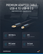 ClickTronic Adapterkabel från USB-A till USB-B 2.0 Premiumkabel | USB A-kontakt USB B 2.0-kontakt | 1,8 m | 480 Mbit/s
