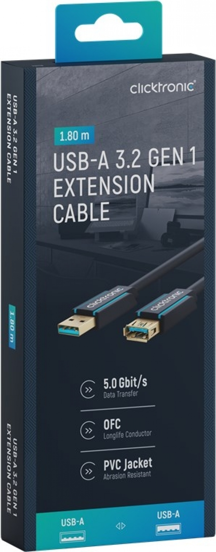 ClickTronic Förlängningskabel USB-A Premiumkabel | USB A hane USB A hona | 1,8 m | 5 Gbit/s ClickTronic Förlängningskabel USB-A Premiumkabel | USB A hane USB A hona | 1,8 m | 5 Gbit/s