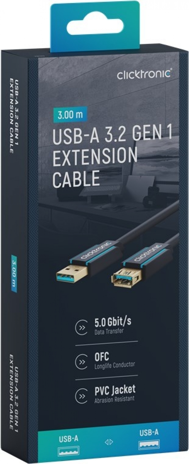 ClickTronic Förlängningskabel USB-A Premiumkabel | USB A hane USB A hona | 3,0 m | 5 Gbit/s ClickTronic Förlängningskabel USB-A Premiumkabel | USB A hane USB A hona | 3,0 m | 5 Gbit/s