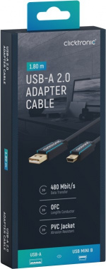 ClickTronic Sovitinkaapeli USB A:sta USB Mini B 2.0:aan Premium-kaapeli | USB A-liitin USB mini B-liitin | 1,8 m | 480 Mbit/s