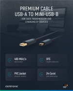 ClickTronic Sovitinkaapeli USB A:sta USB Mini B 2.0:aan Premium-kaapeli | USB A-liitin USB mini B-liitin | 1,8 m | 480 Mbit/s