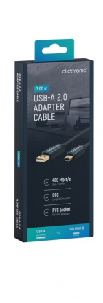 ClickTronic Adapterkabel från USB A till USB Mini B 2.0 Premiumkabel | USB A-kontakt USB mini B-kontakt | 3,0 m | 480 Mbit/s
