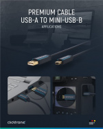 ClickTronic Adapterkabel från USB A till USB Mini B 2.0 Premiumkabel | USB A-kontakt USB mini B-kontakt | 3,0 m | 480 Mbit/s
