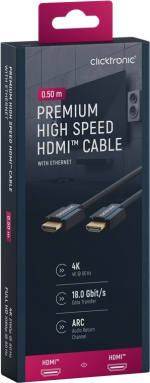 ClickTronic Premium Höghastighets HDMI™-kabel med Ethernet Premiumkabel | 1x HDMI™-kontakt 1x HDMI™-kontakt | 0,5 m | UHD 4K @ 60 Hz ClickTronic Premium Höghastighets HDMI™-kabel med Ethernet Premiumkabel | 1x HDMI™-kontakt 1x HDMI™-kontakt | 0,5 m | UHD 4K @ 60 Hz