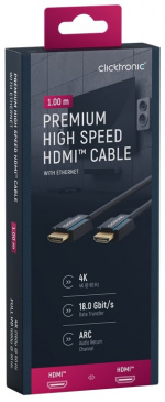 ClickTronic Premium Höghastighets HDMI™-kabel med Ethernet Premiumkabel | 1x HDMI™-kontakt 1x HDMI™-kontakt | 1,0 m | UHD 4K @ 60 Hz ClickTronic Premium Höghastighets HDMI™-kabel med Ethernet Premiumkabel | 1x HDMI™-kontakt 1x HDMI™-kontakt | 1,0 m | UHD 4K @ 60 Hz