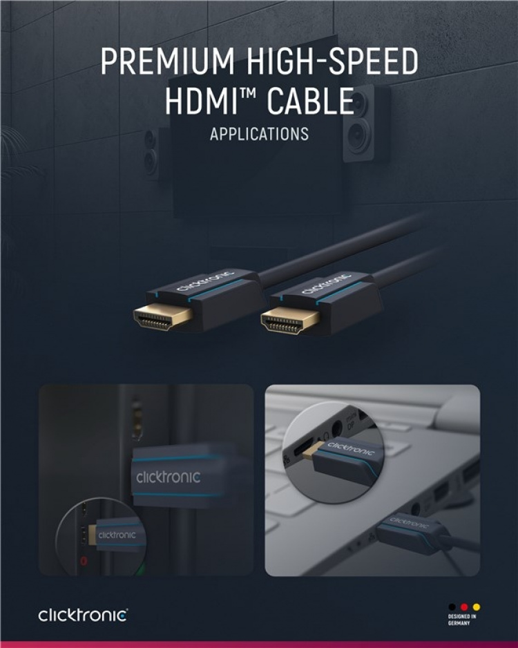 ClickTronic Höghastighets HDMI™-kabel med Ethernet Premiumkabel | 1x HDMI™-kontakt 1x HDMI™-kontakt | 7,5 m | UHD 4K @ 60 Hz ClickTronic Höghastighets HDMI™-kabel med Ethernet Premiumkabel | 1x HDMI™-kontakt 1x HDMI™-kontakt | 7,5 m | UHD 4K @ 60 Hz