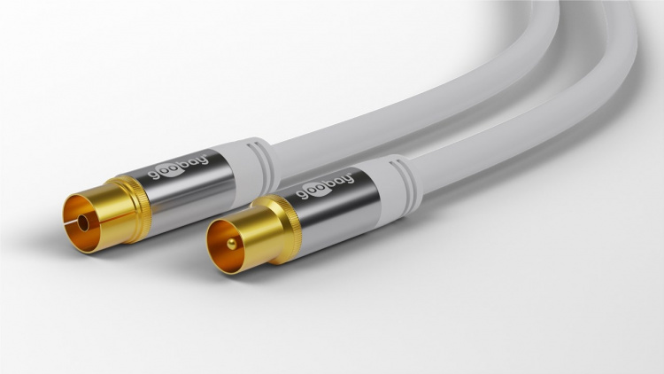 Goobay TV-antennkabel (135 dB), 4x skärmad guldpläterad, koaxial-uttag > koaxial-plugg Goobay TV-antennkabel (135 dB), 4x skärmad guldpläterad, koaxial-uttag > koaxial-plugg
