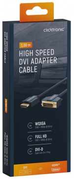 ClickTronic Adapterkabel från DVI till HDMI™ Premiumkabel | 1x DVI-D-kontakt 1x HDMI™-kontakt | 1,0 m | WQXGA @ 60 Hz