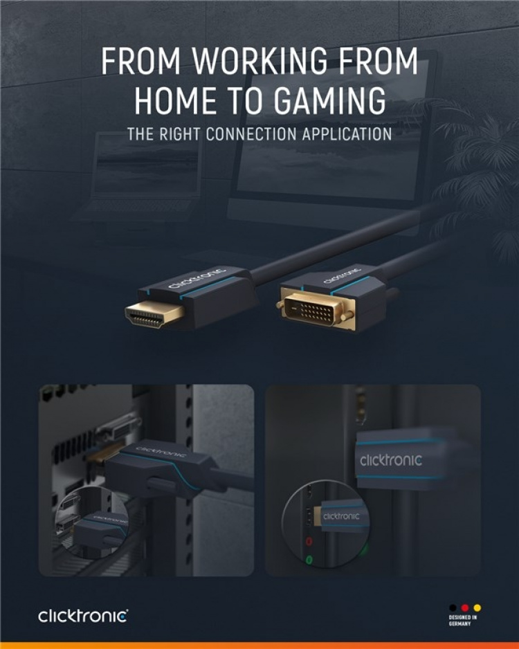 ClickTronic Adapterkabel från DVI till HDMI™ Premiumkabel | 1x DVI-D-kontakt 1x HDMI™-kontakt | 1,0 m | WQXGA @ 60 Hz