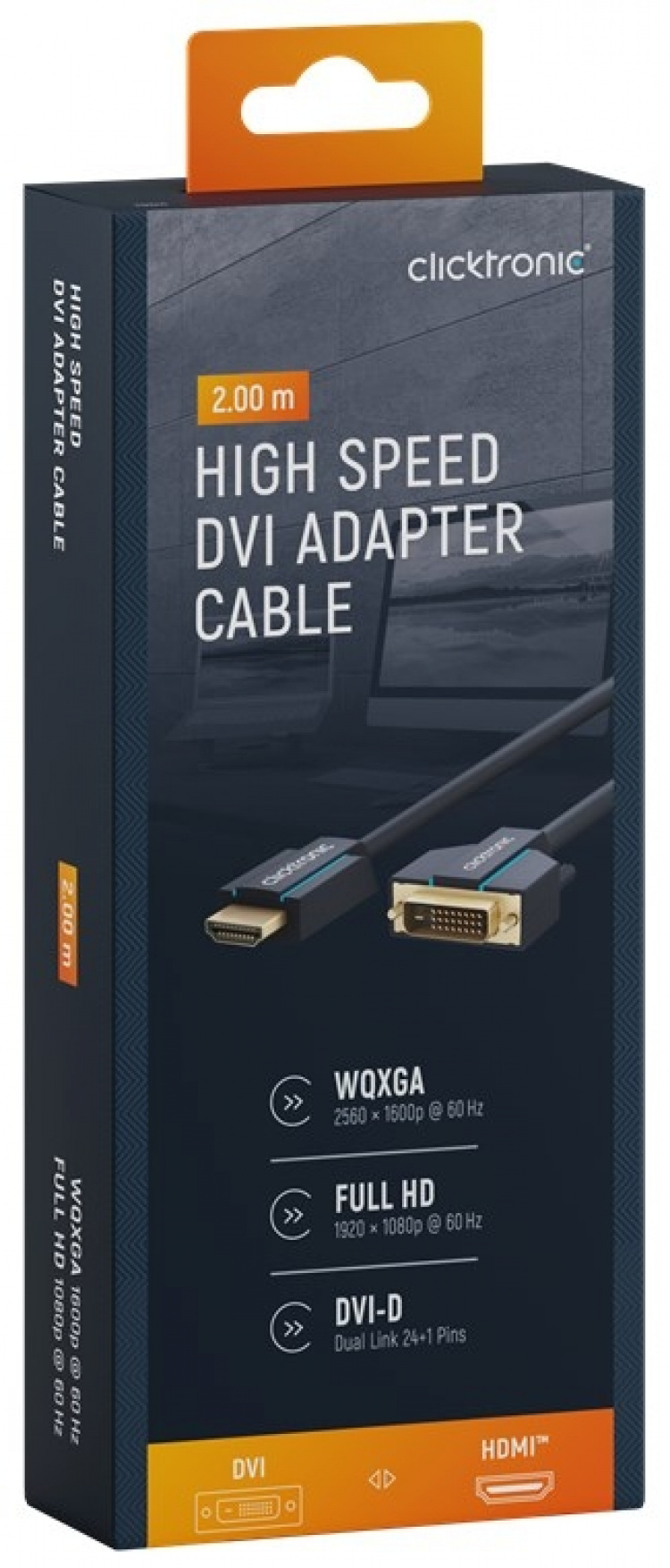 ClickTronic Adapterkabel från DVI till HDMI™ Premiumkabel | 1x DVI-D-kontakt 1x HDMI™-kontakt | 2,0 m | WQXGA @ 60 Hz