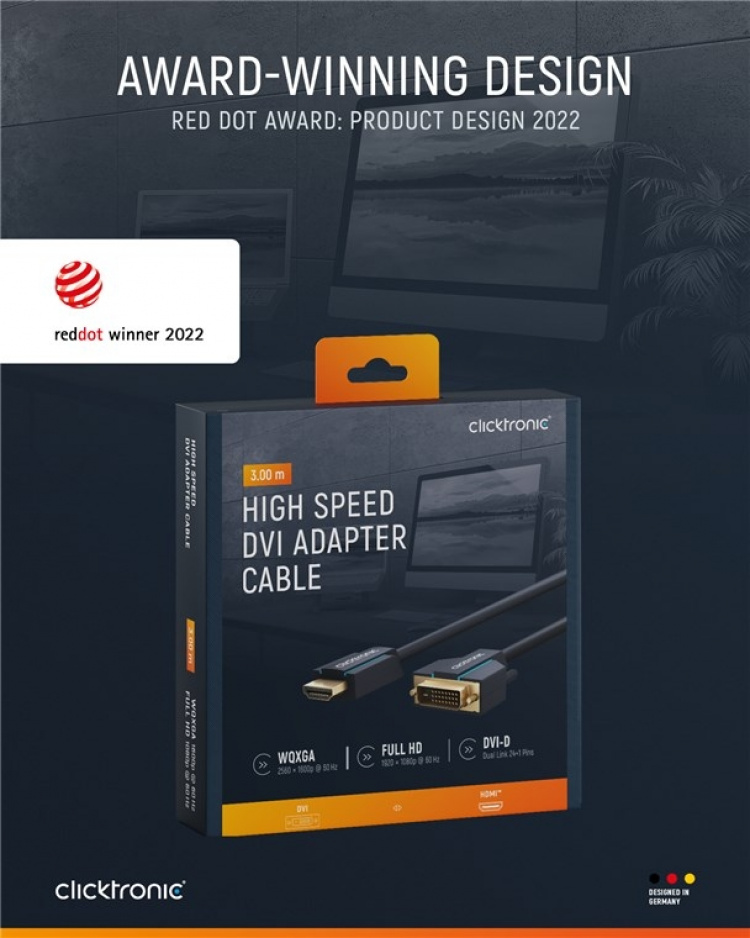 ClickTronic Adapterkabel från DVI till HDMI™ Premiumkabel | 1x DVI-D-kontakt 1x HDMI™-kontakt | 3,0 m | WQXGA @ 60 Hz ClickTronic Adapterkabel från DVI till HDMI™ Premiumkabel | 1x DVI-D-kontakt 1x HDMI™-kontakt | 3,0 m | WQXGA @ 60 Hz