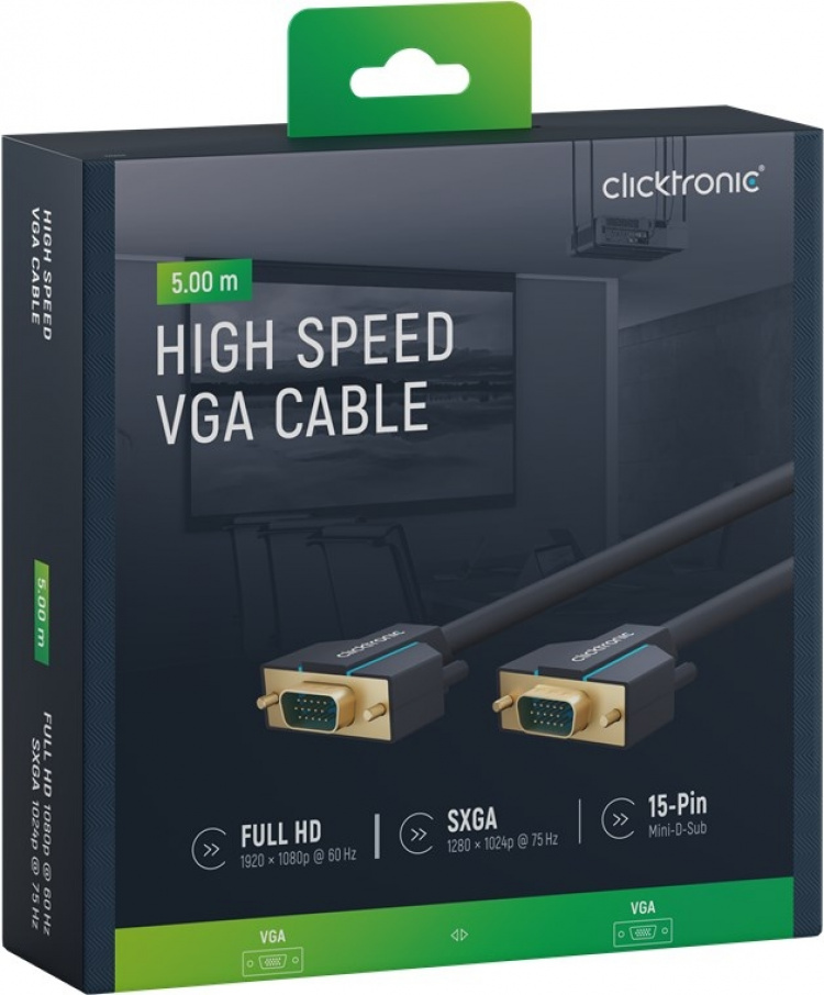 ClickTronic VGA-kabel Premiumkabel | 1x VGA-kontakt 1x VGA-kontakt | 5,0 m | SXGA @ 75 Hz