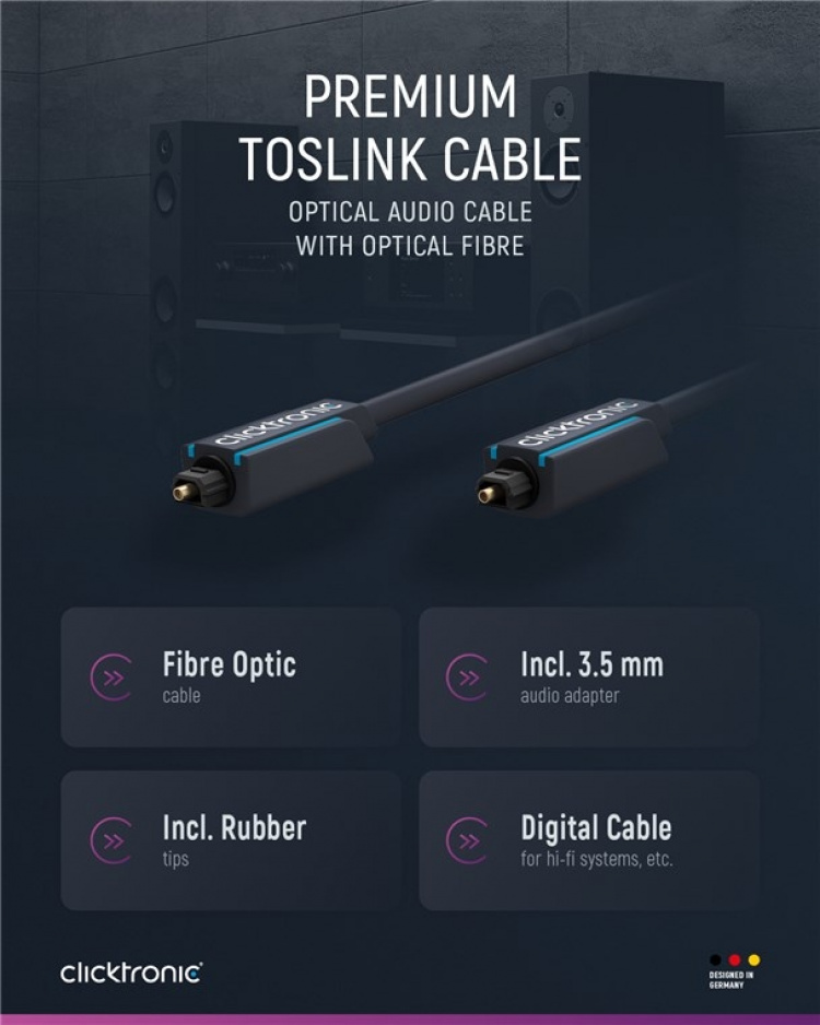 ClickTronic Toslink-kabel Premiumkabel | 1x Toslink-kontakt 1x Toslink-kontakt | 0,5 m | Polymerfiberoptisk kabel