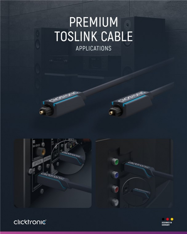 ClickTronic Toslink-kabel Premiumkabel | 1x Toslink-kontakt 1x Toslink-kontakt | 0,5 m | Polymerfiberoptisk kabel