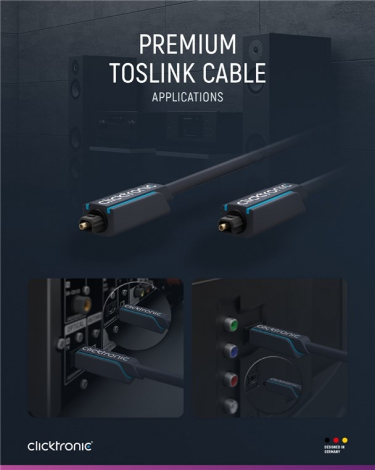 ClickTronic Toslink-kabel Premiumkabel | 1x Toslink-kontakt 1x Toslink-kontakt | 1,0 m | Polymerfiberoptisk kabel ClickTronic Toslink-kabel Premiumkabel | 1x Toslink-kontakt 1x Toslink-kontakt | 1,0 m | Polymerfiberoptisk kabel
